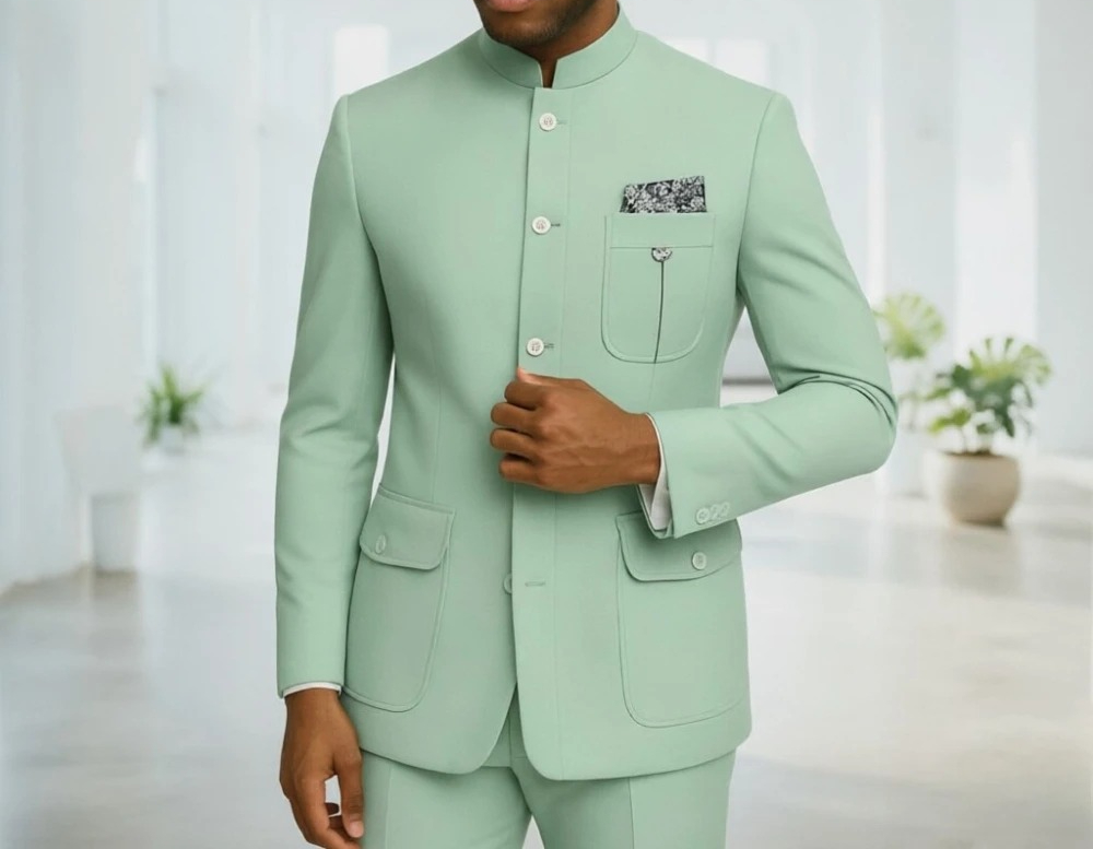 Men Formal Wear Office - بدلة سفاري رجالية فاخرة باللون الأخضر