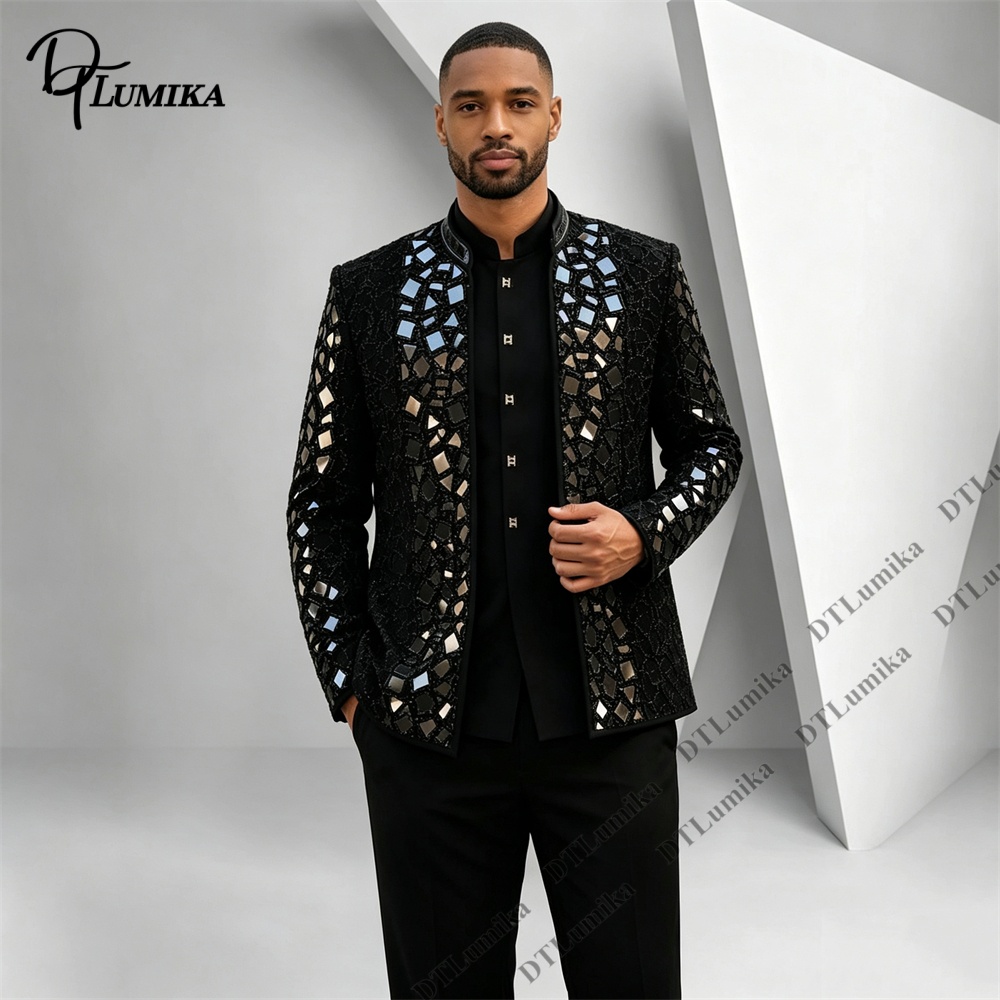 بدلة رجالية سوداء بياقة ماندار - مراجعة Men Formal Wear Office وسعره